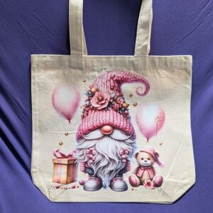 Cute Pink Gnome Tote with Balloons and Teddy